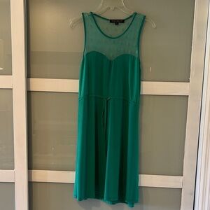 Sleeveless Emerald Midi Dress with Sheer Yoke